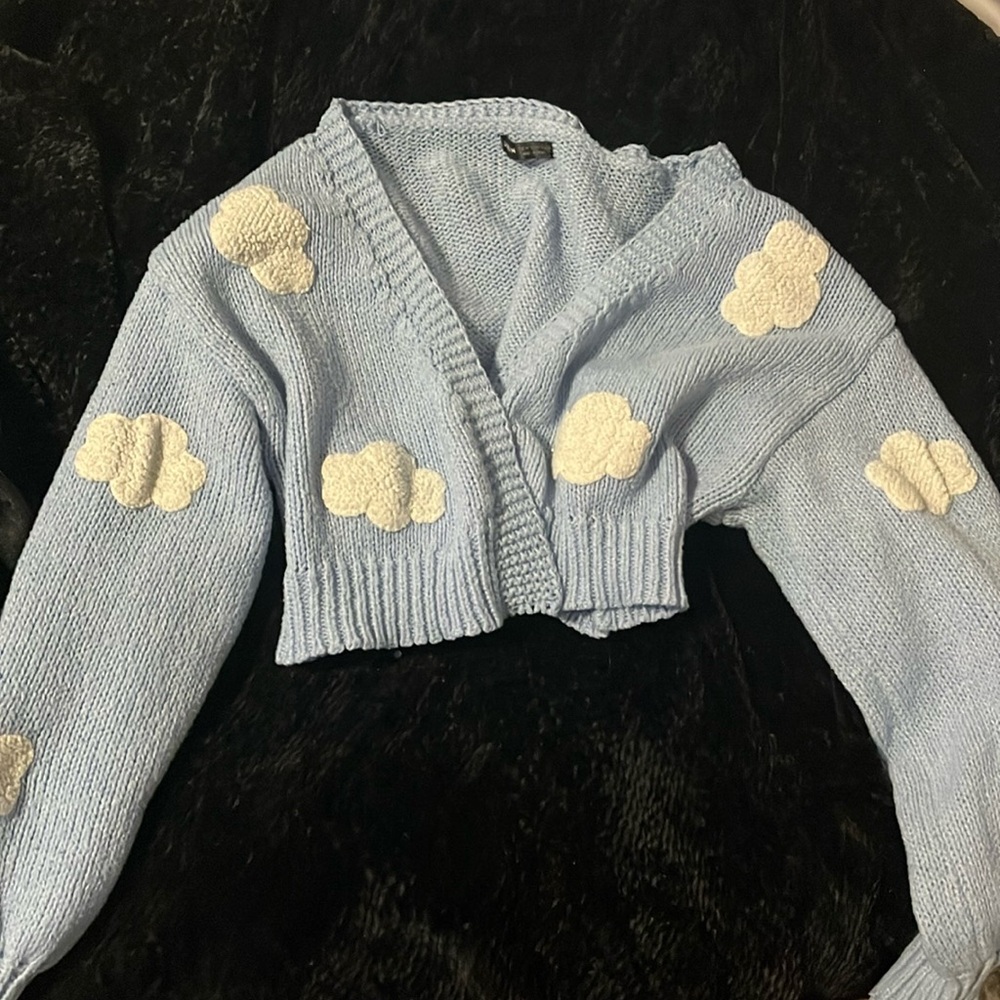 Light blue with clouds cropped cardigan. Shein. Size medium.